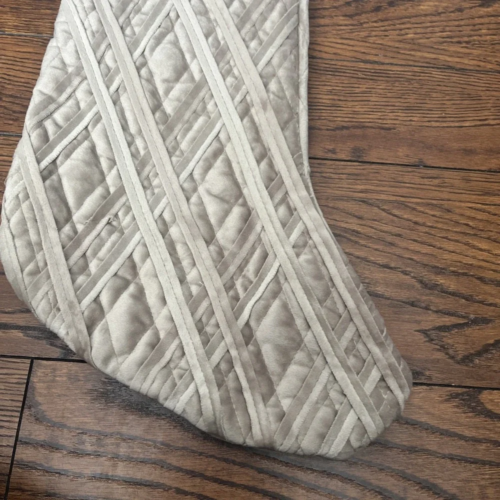 Tahari Christmas Stocking Taupe Quilted Velvet Velour 22